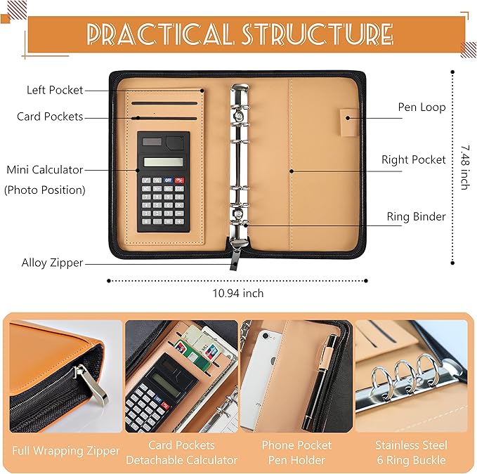 Budget Binder with Zipper Envelopes, Cash Envelopes for Budgeting, A6 PU Leather Budget Planner 2026 with Cash Envelopes Calculator, Bill Money Organizer for Cash Saving Budget System Wallet