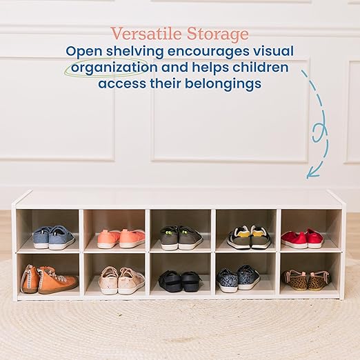 ECR4Kids Streamline 10 Cubby Tray Storage Cabinet, 2x5, Classroom Furniture, White Wash