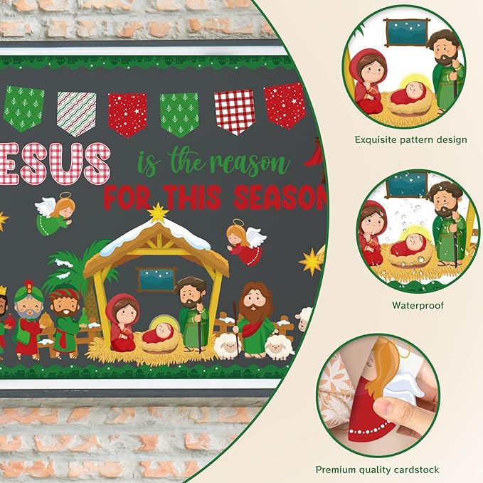 Christmas Bulletin Board Decorations - Nativity Scene Christian Classroom Decorations Set Xmas Jesus Religious Paper Cutouts Bulletin Board Decor Sunday School Office Wall Decor Supplies