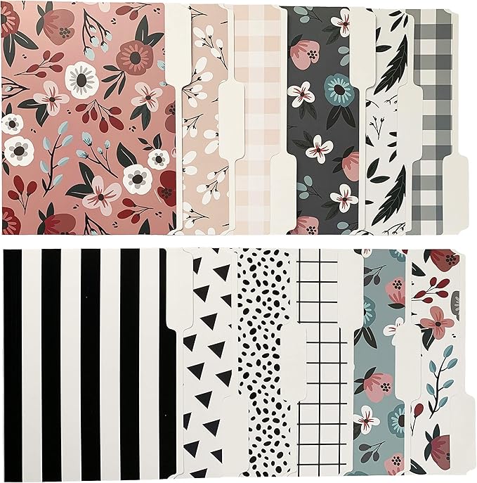 Cute File Folders, Set of 12 3-Tab Letter Size Decorative File Folders Boho Manilla 8.5 x 11 – Pretty Designer Home Office School Supplies (Tranquility)