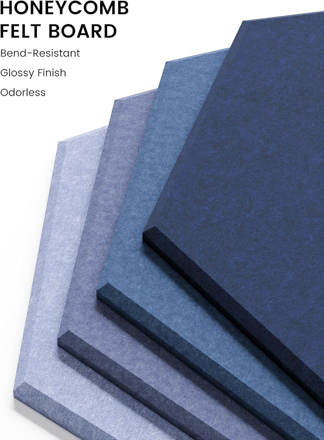 Fluxynara Hexagon Cork Board Alternative for Walls Decor-8-Pack Felt Bulletin Board Tiles,with 30 Pushpins,50 Adhesive Tabs for Office,Classrooms & Home Pin Board Felt Board-Denim Mist