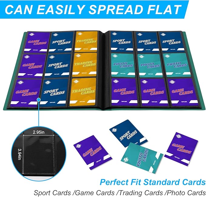 Trading Card Binder, Card Binder Album Folder Book Fit for MTG Baseball Football Sports Cards, Easy to Use Card Collection Binder (green, 360 Pockets)