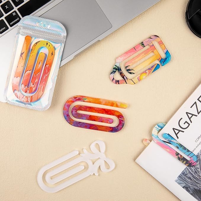 24 Pack Acrylic Sublimation Paper Clips Blanks, 4" X 2" 12Pcs Jumbo Sublimation Paper Clips with 12Pcs Gift Bags Personalized Paperclips Bookmark for DIY Crafts, Home Office School Supplies