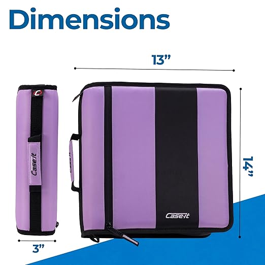 Case-it Classic Zipper Binder | 2-Inch O-Rings, 350 Sheet Capacity, Multiple Storage Pockets & Shoulder Strap | School & Office Organizer | D-251 Lavender | 6 Pack