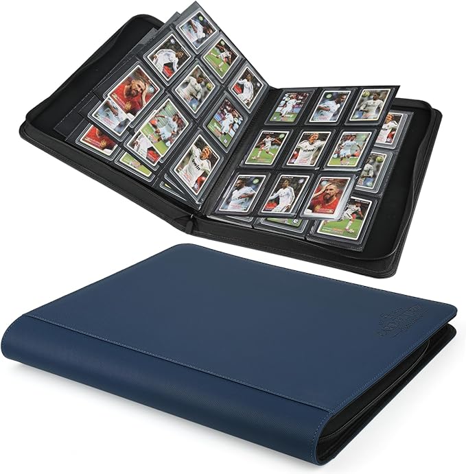 Toploader Binder,Toploader Hard Cases, 9-Pocket Pages Sleeves Hold up 288 Cards.Toploader Card Binder with Sleeves for “3×4” rigid，Card Holder(blue)