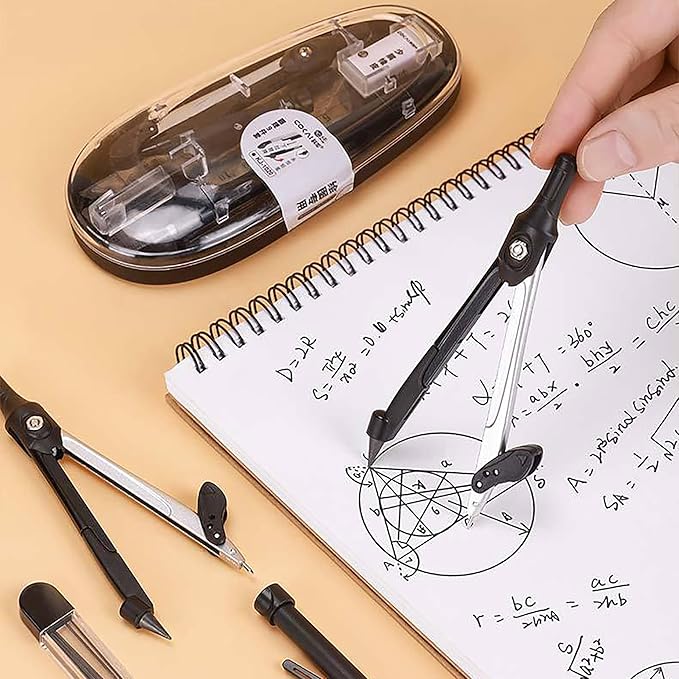 LABANCA 8 Pcs Compass Set with Protractor Rulers Pencil for Math Geometry (08373 Black)
