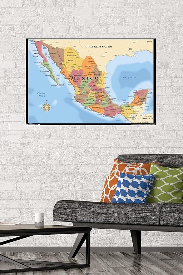 Trends International Map - Mexico Wall Poster, 22.375" x 34", Premium Poster & Mount Bundle