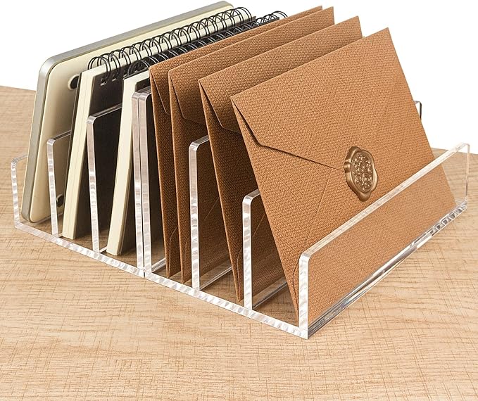 Acrylic Mail Organizer File Sorters for Desk,3-Section Laddered Desktop Vertical Letter Holder,Desk Organizer Workspace Organizer