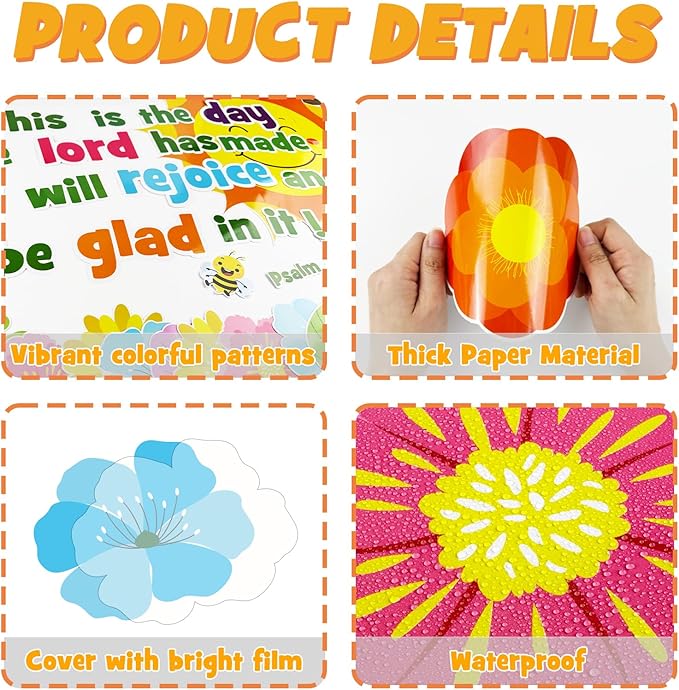 Spring Religious Bulletin Board Decorations Set, Sunday School Lord Classroom Decoration Inspired Christian Sun Flower Cutouts Bible School VBS Library Church Window Wall Decor for Teacher