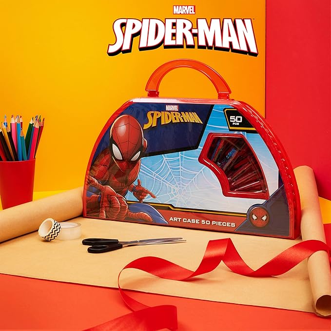 Marvel Spiderman Colored Pencils Art Supplies Kids Set Coloring Pens Stationery Girls Drawing Pencils Supplies Travel Case with Crayons Arts and Crafts for Kids 4-12 (Red/Navy)