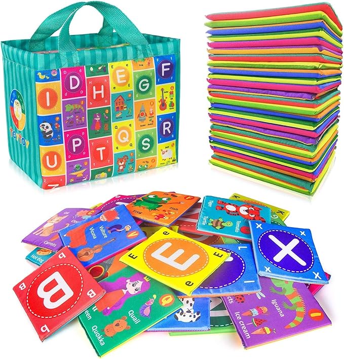 teytoy Baby Soft Alphabet Cards Toys, 26Pcs ABC Alphabet Flash Cards Early Learning Toy with Storage Bag, Washable Soft letter Toy for Toddlers Kids Boys Girls Over 0 Years