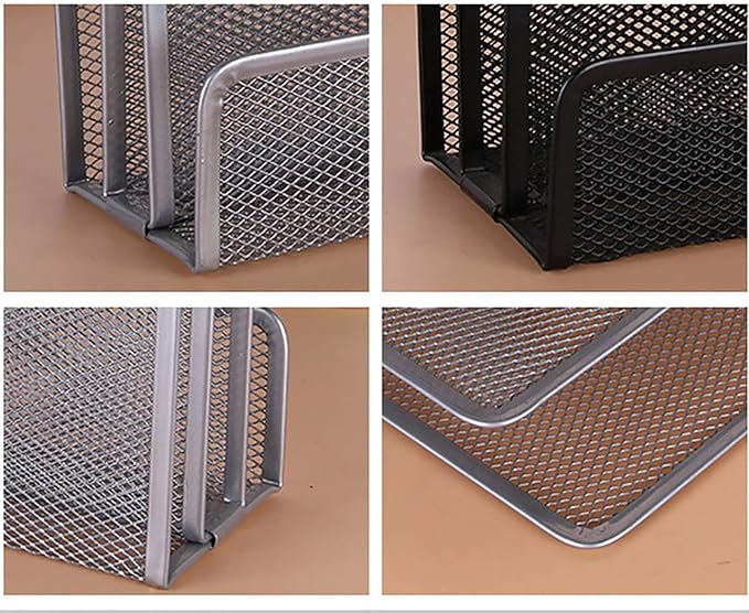 VANRA 2 Small Letter Sorters Desktop File Holder Organizer Metal Mesh with 3 Vertical Upright Compartments (2 Silver)