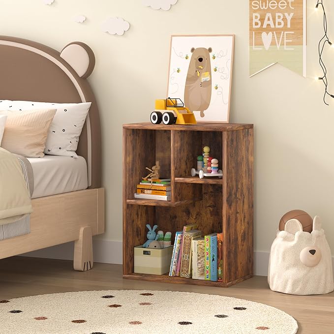 VECELO Small Bookshelf, 3 Cube Shelf, Fits Tallest Hardcovers, Horizontal Available, Short Bookcase for Small Spaces, Brown