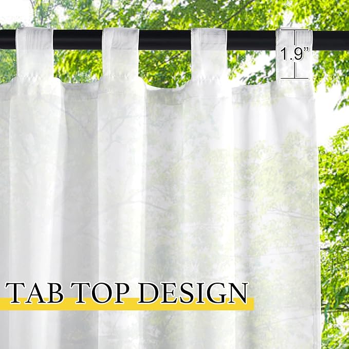 NICETOWN 2 Panels Outdoor Sheer Curtains for Patio, 100" Extra Wide Tab Top Waterproof Voile Sheer Curtains & Drapes for Porch/Sliding Glass Door, Gazebo Decor Drapes, W100 x L84 per Panel, White