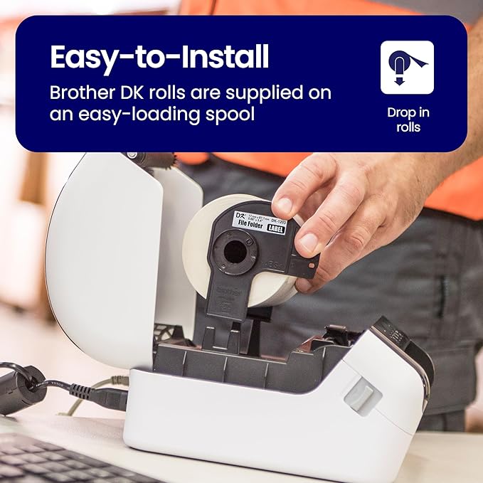 Brother Genuine DK-120324PK Die-Cut File Folder Labels, 0.66" x 3.4", Long Lasting Reliability, 300 Labels Per Roll, 24 Rolls per Box, White (DK120324PK), for use with select Brother QL Label Printers