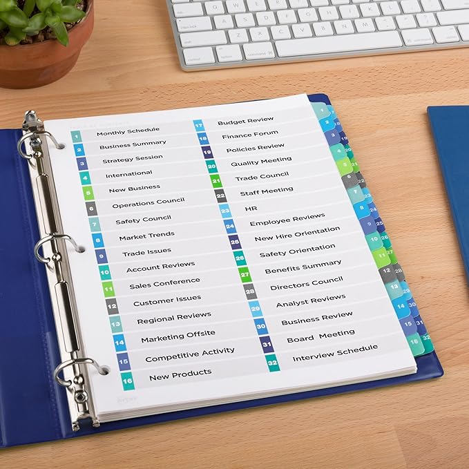Avery Double Column Dividers for 3 Ring Binders, 32 Tabs per Set, Customizable Table of Contents, Multicolor Tabs, Great for Organizing Reports, Projects, and More (11322)