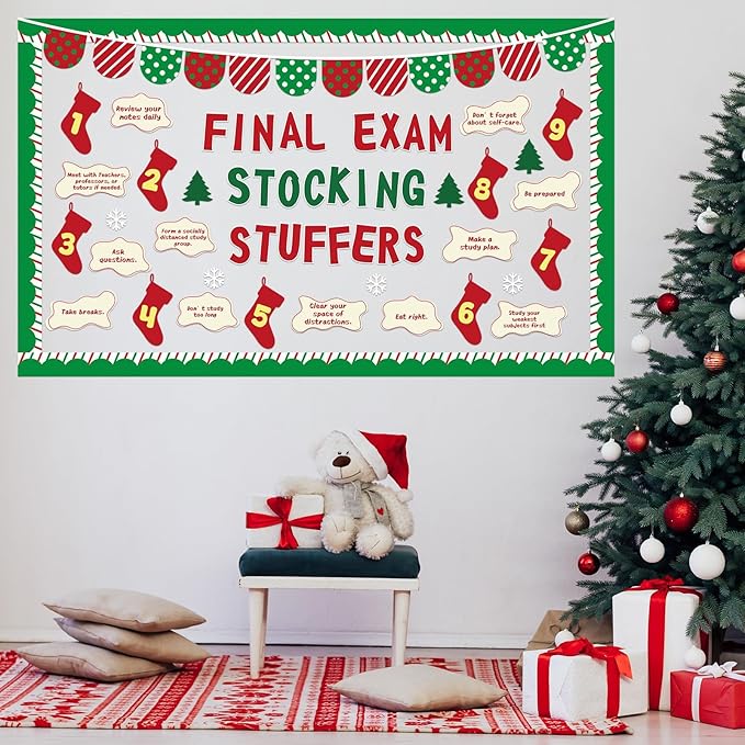 Christmas Bulletin Board Decorations Set Xmas Final Exam Stocking Bulletin Board Classroom Decor Christmas Paper Cutouts for Classroom Home School Winter Holiday Chalkboard Wall Party Decor Supplies