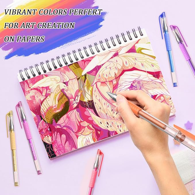 Glitter Gel Pens for Adult Coloring Books, 96 Pack Artist Gel Pens 48 Colors with 50% More Ink for Drawing Note Taking Crafts Scrapbooks Journaling Doodling Diary Back to School Supplies