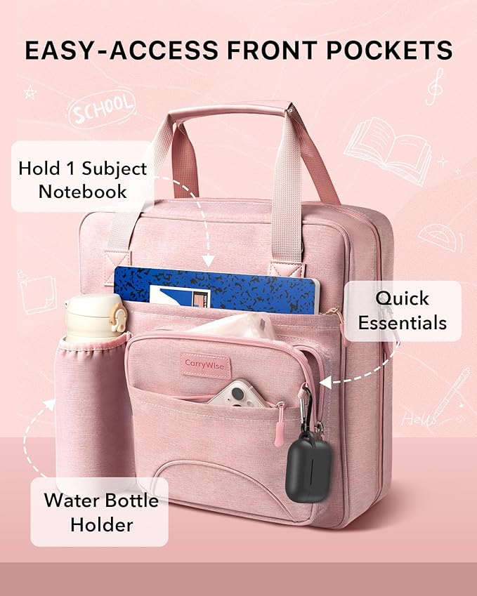 Upgraded 3 Rings Zipper Binder Organizer 3 Inch Zippered Binders with Strap Large Zip Up Portfolio Folder Bag with 9 Pockets Laptop Compartment for Office Travel, Pink
