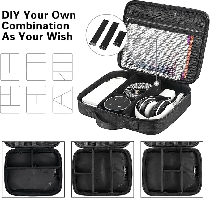 MATEIN Cable Organizer Bag, Large Travel Storage Bag Sturdy Tool Case with Handle for Phone Cord Electronics Accessories, Carrying Case for Tablet (Up to 12.9inch), Powerbank, Hard Drive, Black