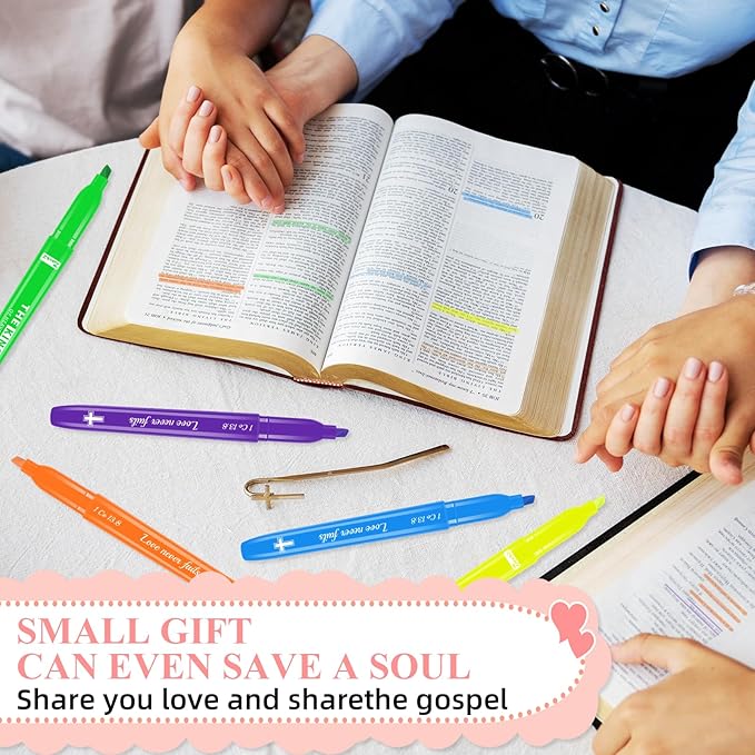 7-ackz Bible Highlighters Assorted Colors with Verses, 75 Tabs, Chisel Tip, Bulk Fluorescent, Dry Quick Bright Colors, Perfect for Bible Study Journaling, 6 Candy Color 30 Pack