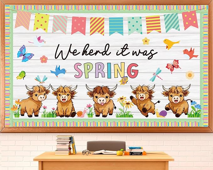 Spring Classroom Bulletin Board Set Spring Classroom Decorations We Herd it was Highland Cow Door Decorations Cutouts for Teacher Classroom School Office Chalkboard Wall Library Window Home Decor