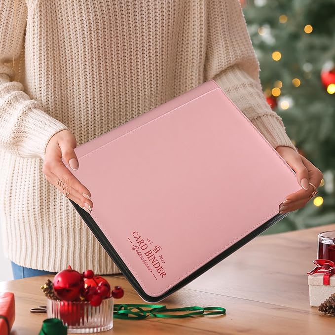 Toploader Binder,Toploader Hard Cases, 9-Pocket Pages Sleeves Hold up 288 Cards.Toploader Card Binder with Sleeves for “3×4” rigid，Card Holder(pink)