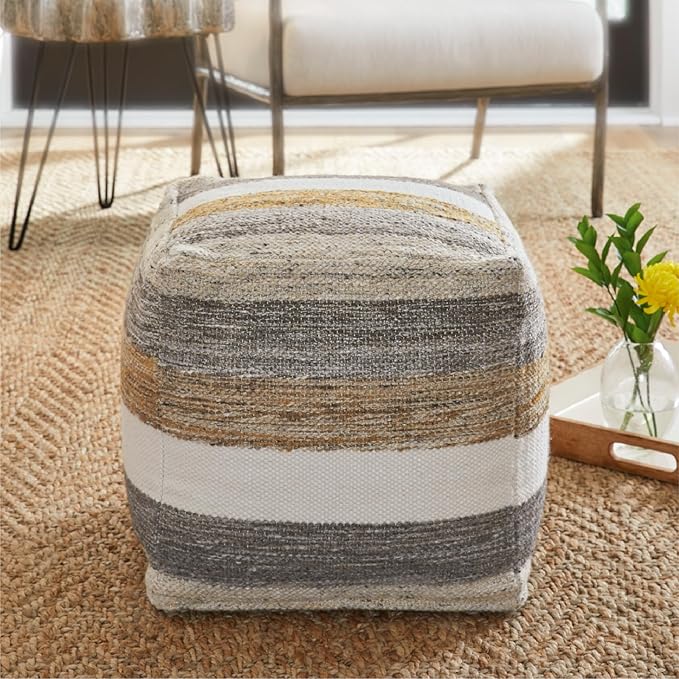 Signature Design by Ashley Josalind 16 Inch Casual Wool Pouf, Gray & Beige