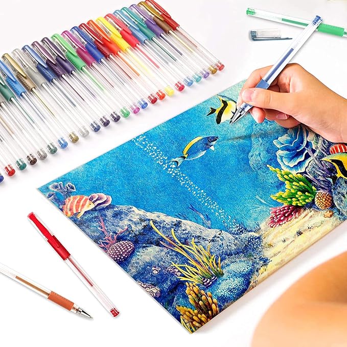 Shuttle Art Gel Pens, 32 Colors Gel Pen Set with Coloring Book for Adults Coloring Books Drawing Doodling Crafts Scrapbooking Journaling (Pack of 2)