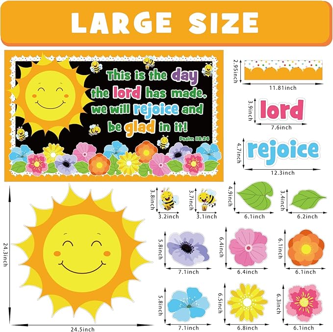 Spring Religious Bulletin Board Decorations Set, Sunday School Lord Classroom Decoration Inspired Christian Sun Flower Cutouts Bible School VBS Library Church Window Wall Decor for Teacher