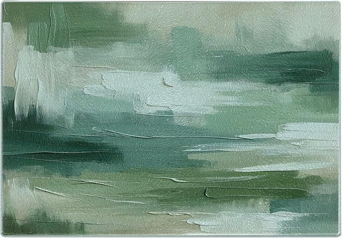 Ambesonne Green Cutting Board, Abstract Design Brush Strokes Look Print with Pastel Tones Celtic Tones, Decorative Tempered Glass Cutting and Serving Board, Small Size, Slate Brown White Teal
