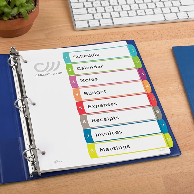 Avery Dividers for 3 Ring Binders, 8 Tabs per Set, Customizable Table of Contents, Multicolor Arched Tabs, Great for Organizing Reports, Projects, and More (11841)