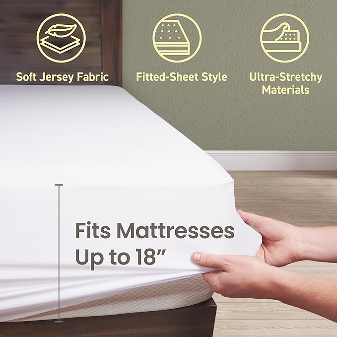 SafeRest Waterproof Mattress Protector Queen Size – Absorbent Breathable Soft Fitted Bed Cover with 18" Deep Stretchable Pockets – Machine Washable Queen Mattress Cover