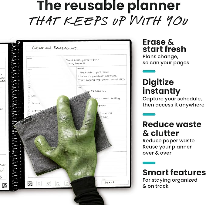 Rocketbook Flex Reusable Planner, Smart Undated, Daily, Weekly, Monthly, Annual Calendar Templates, Executive Size 6X8.8, Black (Pack of 1)
