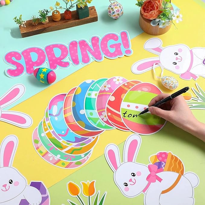 Pajean Easter Bulletin Boards Easter Classroom Decor Christian Religious Bulletin Board He is Risen Cross Bunny Egg Cutouts for Spring School Home Church Wall Door(Egg)
