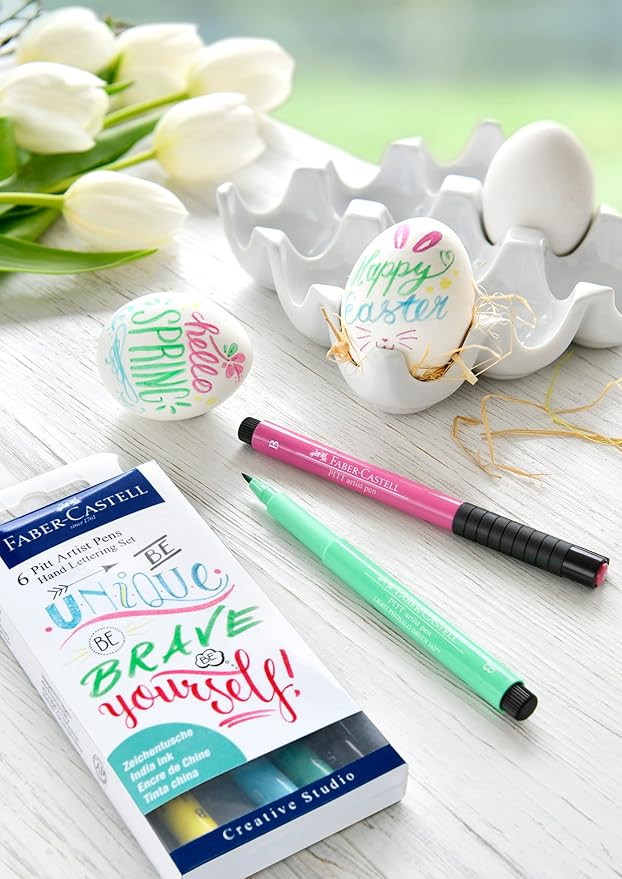 Faber-Castell Pitt Artist Pen Hand Lettering Set - 6 Modern Calligraphy and Lettering Markers in Assorted Nibs and Colors (Be Bold)