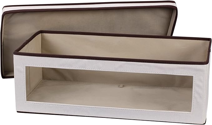 Household Essentials 514 Vision Storage Box - Natural Canvas with Brown Trim - Large
