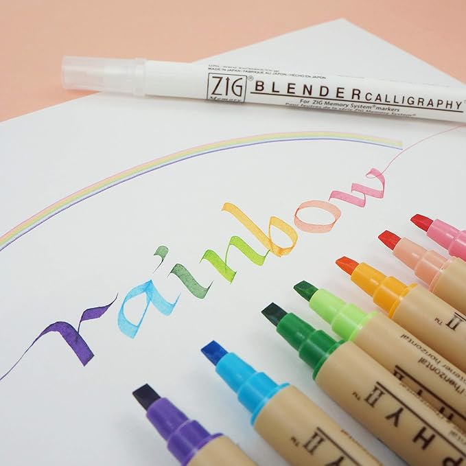 Kuretake Zig Calligraphy Dual Tip Marker Pens, 7 colors and Blender set, 2mm, 5mm, Double Tip, for Art, Sketch, illustration, Calligraphy, Journal, Drawing, Made in Japan