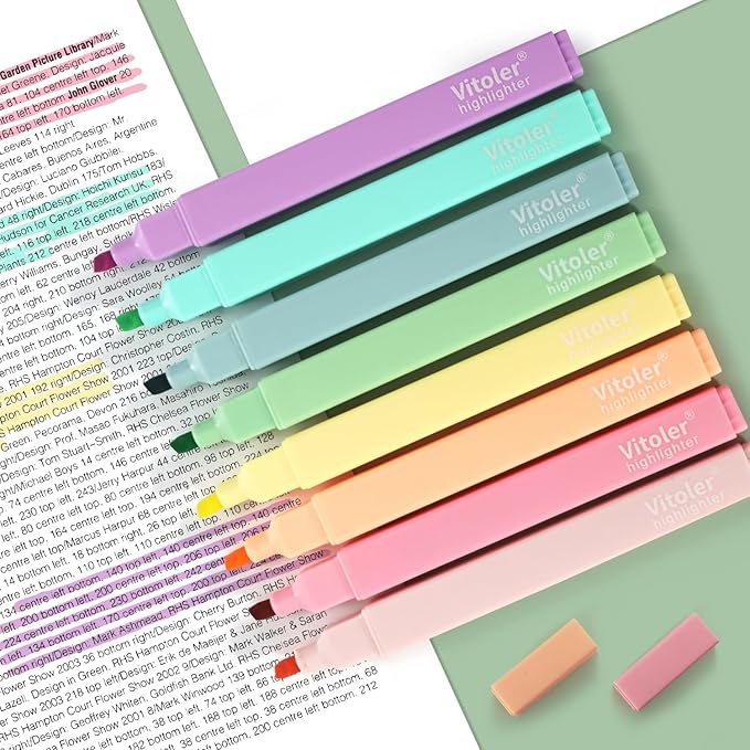 Aesthetic Highlighters,12pcs Chisel Tip Highlighter, Pastel Candy Colors, Cute Assorted Colors Highlighter, Bible Highlighters and Pens No Bleed for Bible Pages