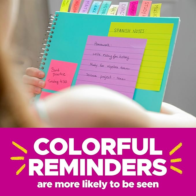 Post-it Super Sticky Notes, 3 Sticky Note Pads, 3 x 3 in., Ideal for Organization in Your Dorm, Home or Office, 2X The Sticking Power, Summer Joy Collection