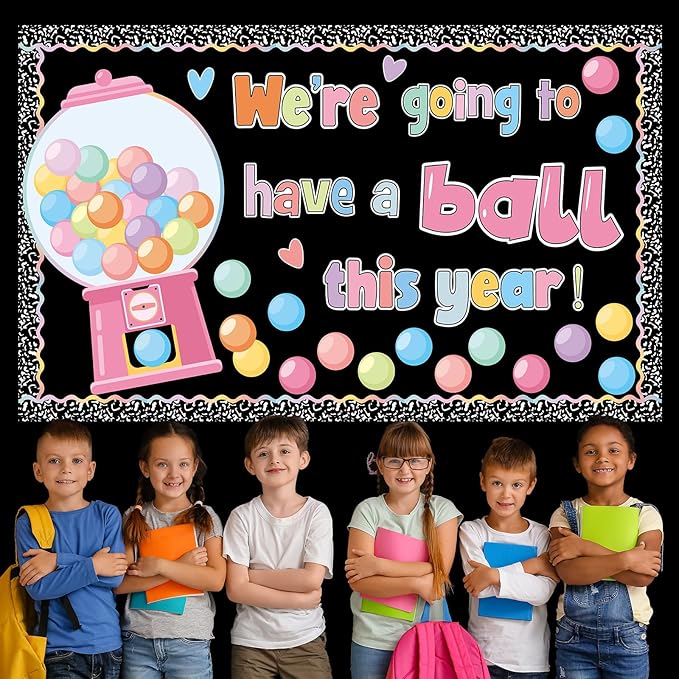 Gumball Machine Bulletin Board Decorations Set Pastel Bubble Gumballs Motivational Cutout with Composition Notebook Borders for Back to School Welcome Candy Theme Classroom Learning Activities Decor