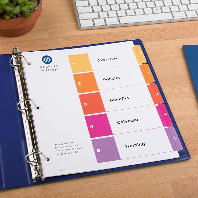 Avery Dividers for 3 Ring Binders, 5 Tabs per Set, Customizable Table of Contents, Multicolor Tabs, Great for Organizing Reports, Projects, and More (3 Sets of 11070)
