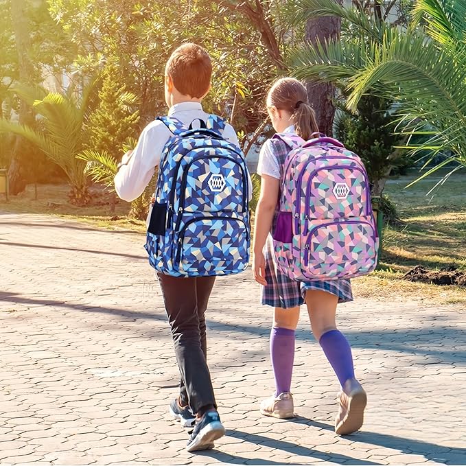 3Pcs Geometric Print Boys Backpack and Lunchbox Set for School Kids, Capacity School Backpack for Boys Elementary School