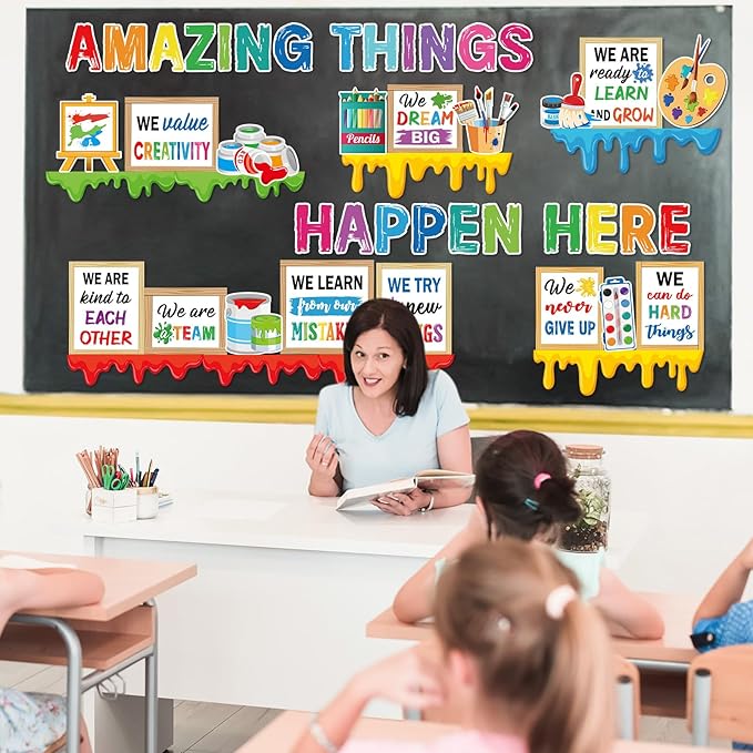 Qilery Bookshelf Bulletin Board Set Motivational Classroom Decor Reading Library Bulletin Board Set Inspirational Cutout for Back to School Classroom Decoration (Amazing Thing Happen Here)