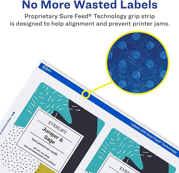 Avery Glossy White Rectangle Labels, Sure Feed Technology, 5" x 3.5", 40 Glossy White Labels, Permanent Adhesive, Laser/Inkjet Printable