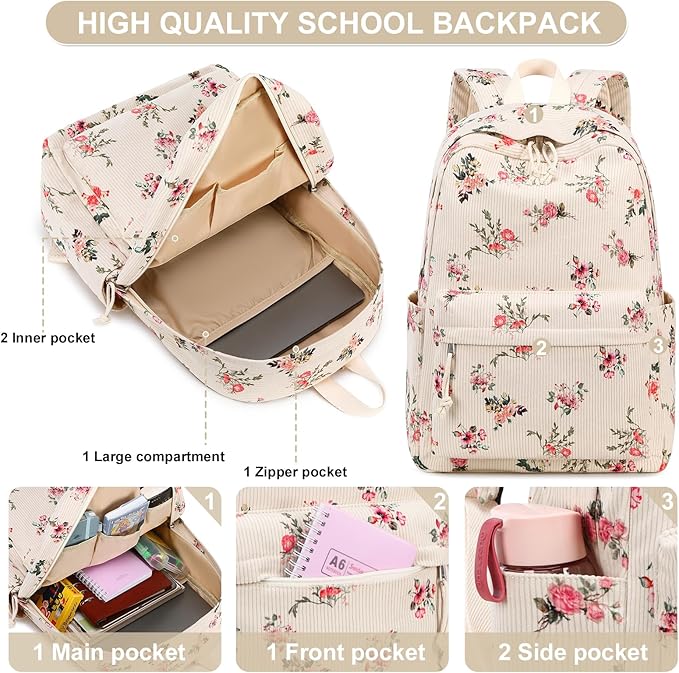 Bluboon School Backpack Set Girls Womens Laptop Bookbag Casual Daypack Fits 15 inch Laptop with Lunch Tote Bag and Pencil Bag
