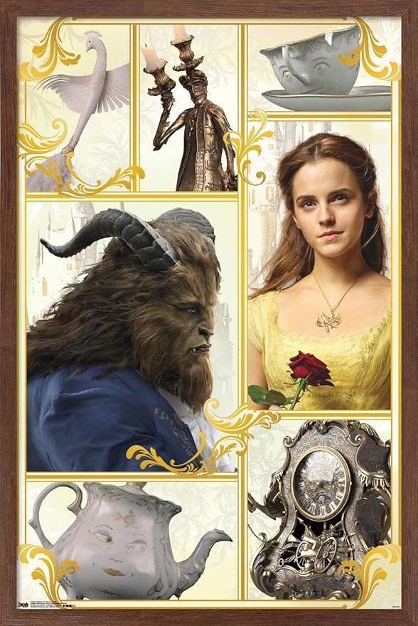 Trends International Disney Beauty And The Beast - Group Wall Poster, 14.725" x 22.375", Mahogany Framed Version