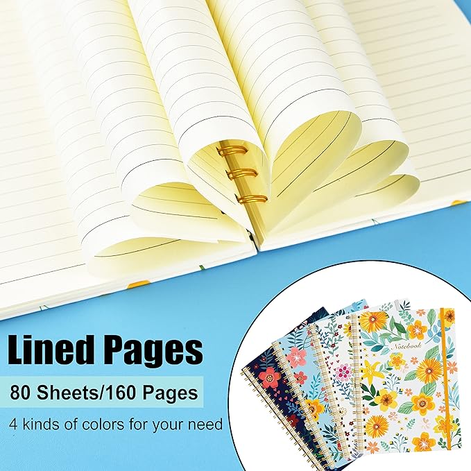 Coopay 4 Pack B5 Spiral Notebook Journal for Women, College Ruled Composition Notebooks Hardcover Spiral Journal, Cute Blooming Floral, Office School Business Supplies, 10.2" x 7.5", 160 Page