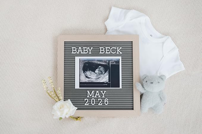 Pearhead Felt Wooden Letterboard Set - Ideal Photo Sharing Prop for Baby Announcements, Milestone Keepsake, Custom Message Board and Shower Gift - Includes 188 Letters, Numbers, and Symbols - Gray
