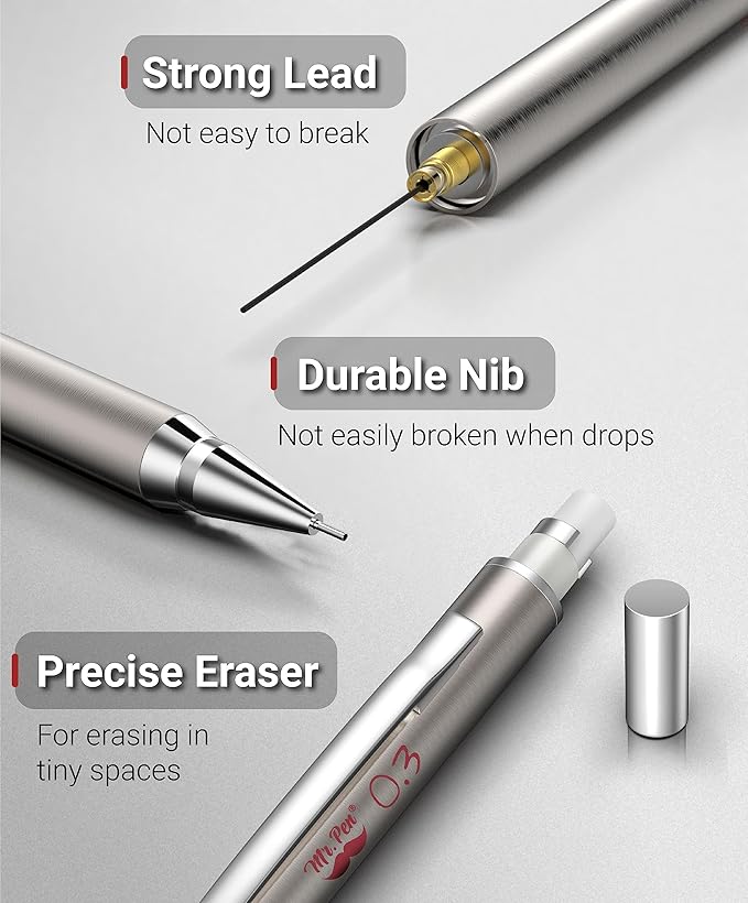 Mr. Pen- Metal Mechanical Pencils, 0.3mm, 2 Pack, Pencil Mechanical, Lead Pencil, Metal Mechanical Pencil